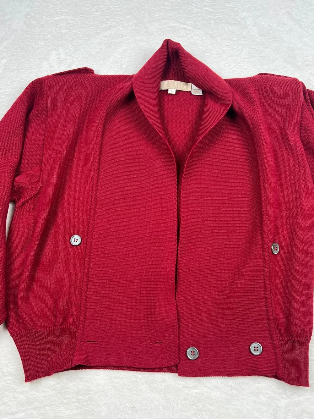 Vintage Perry Ellis Portfolio 100% Wool Cardigan S Red Italy Shoulder Pads